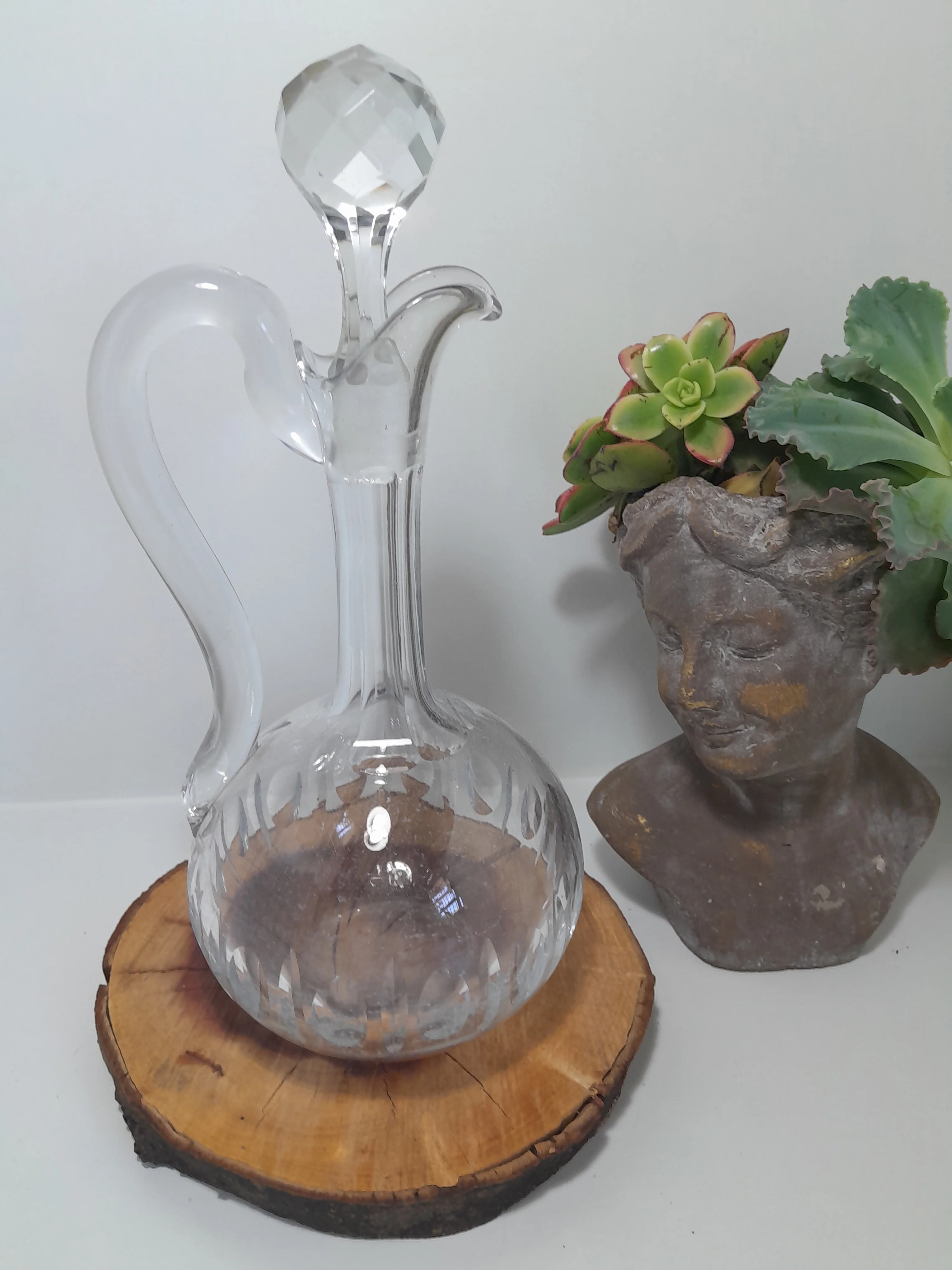 A Handled Crystal Decanter with Multifaceted Stopper - Image 4