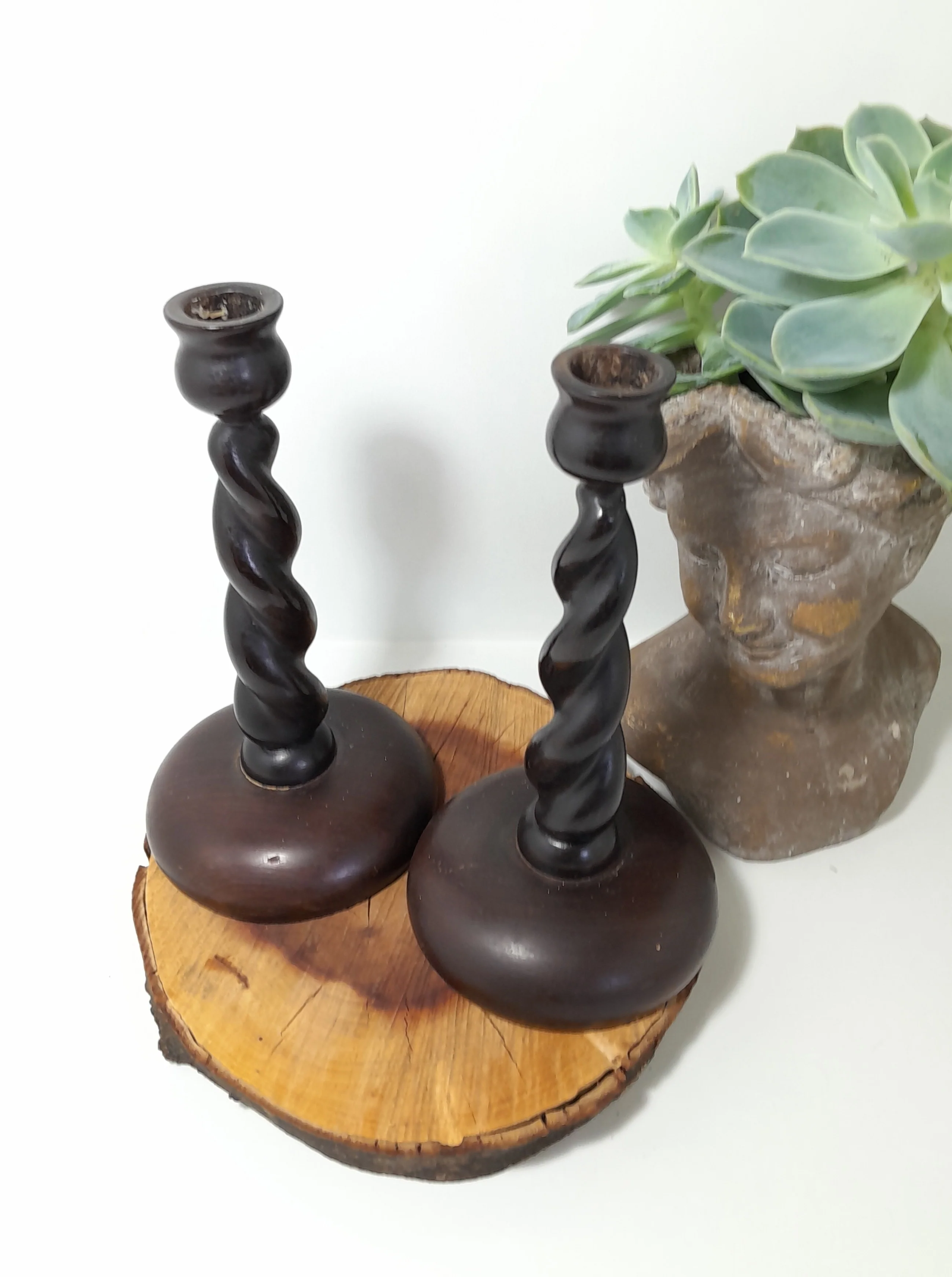 Pair of Solid Wood Barley Twist Candlesticks - Knysna - Image 3