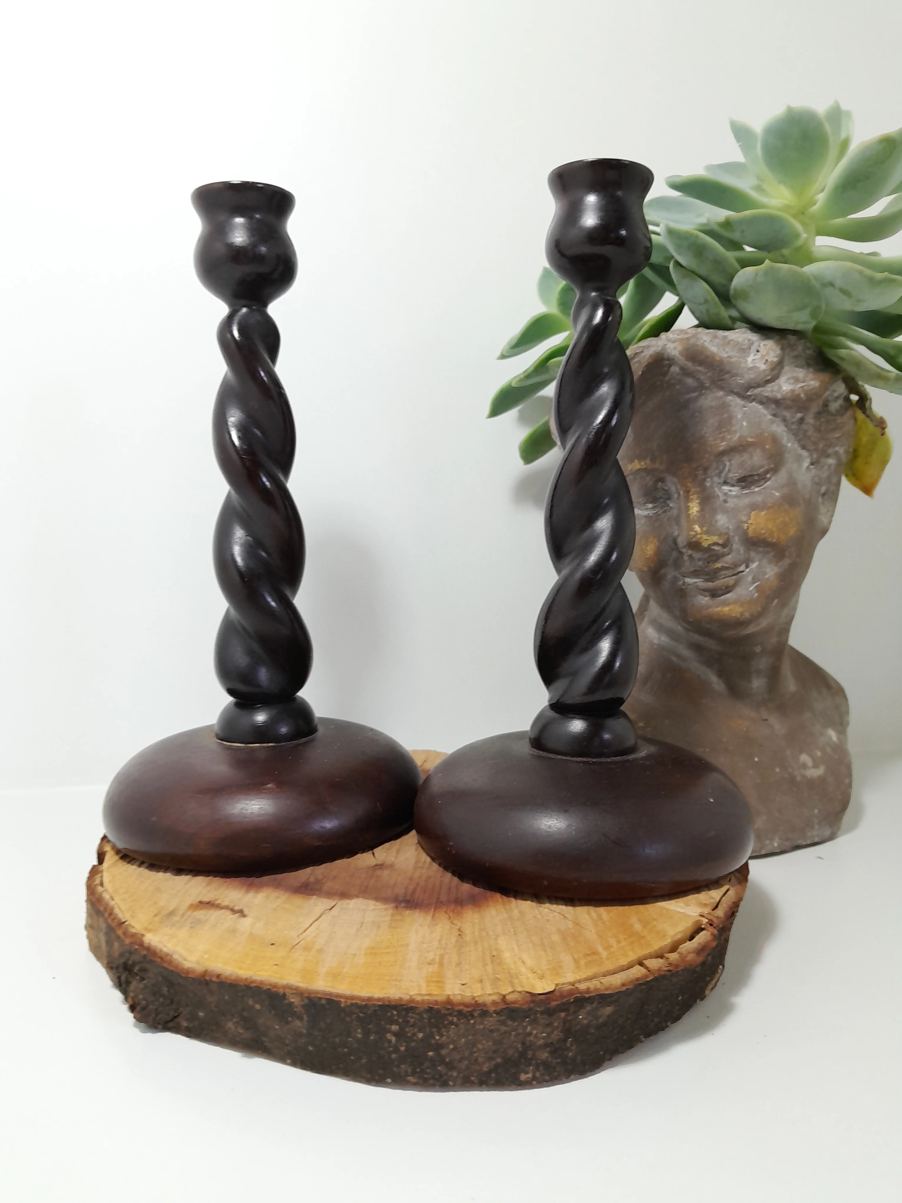 Pair of Solid Wood Barley Twist Candlesticks - Knysna - Image 5