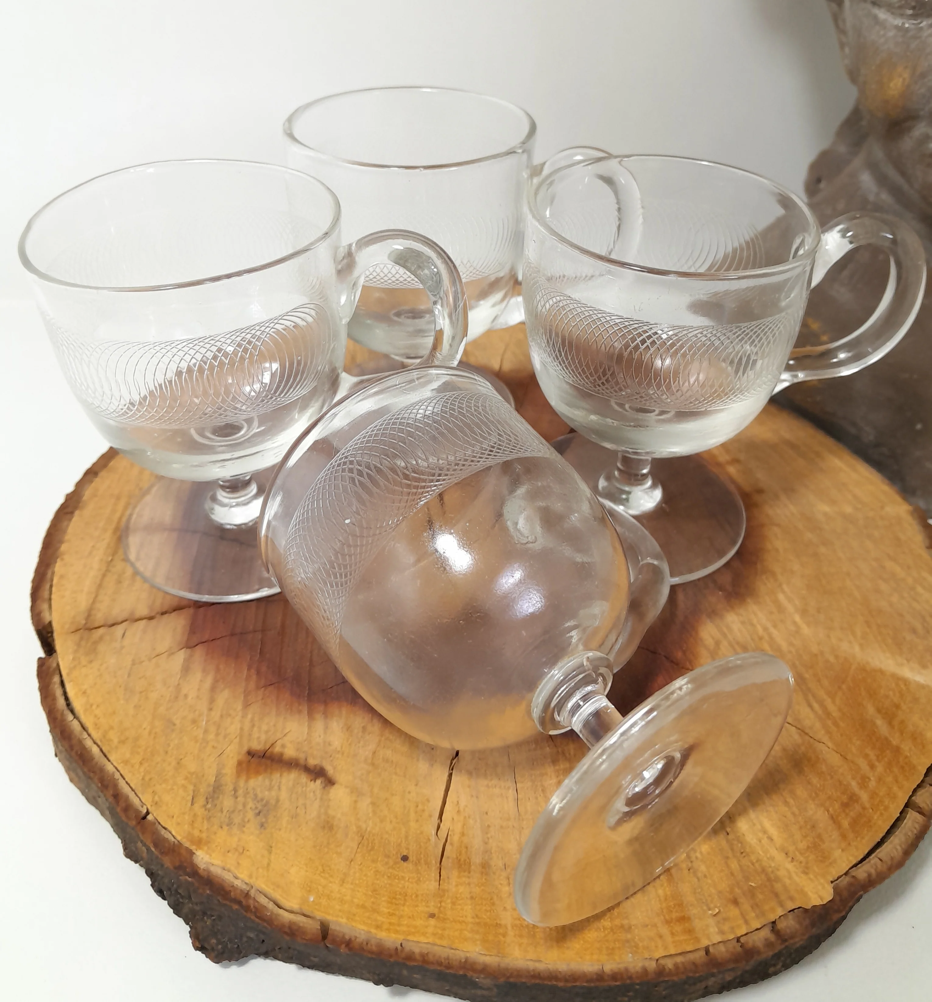 Set of 4 Antique Victorian or Edwardian Etched Custard Cups - Image 3