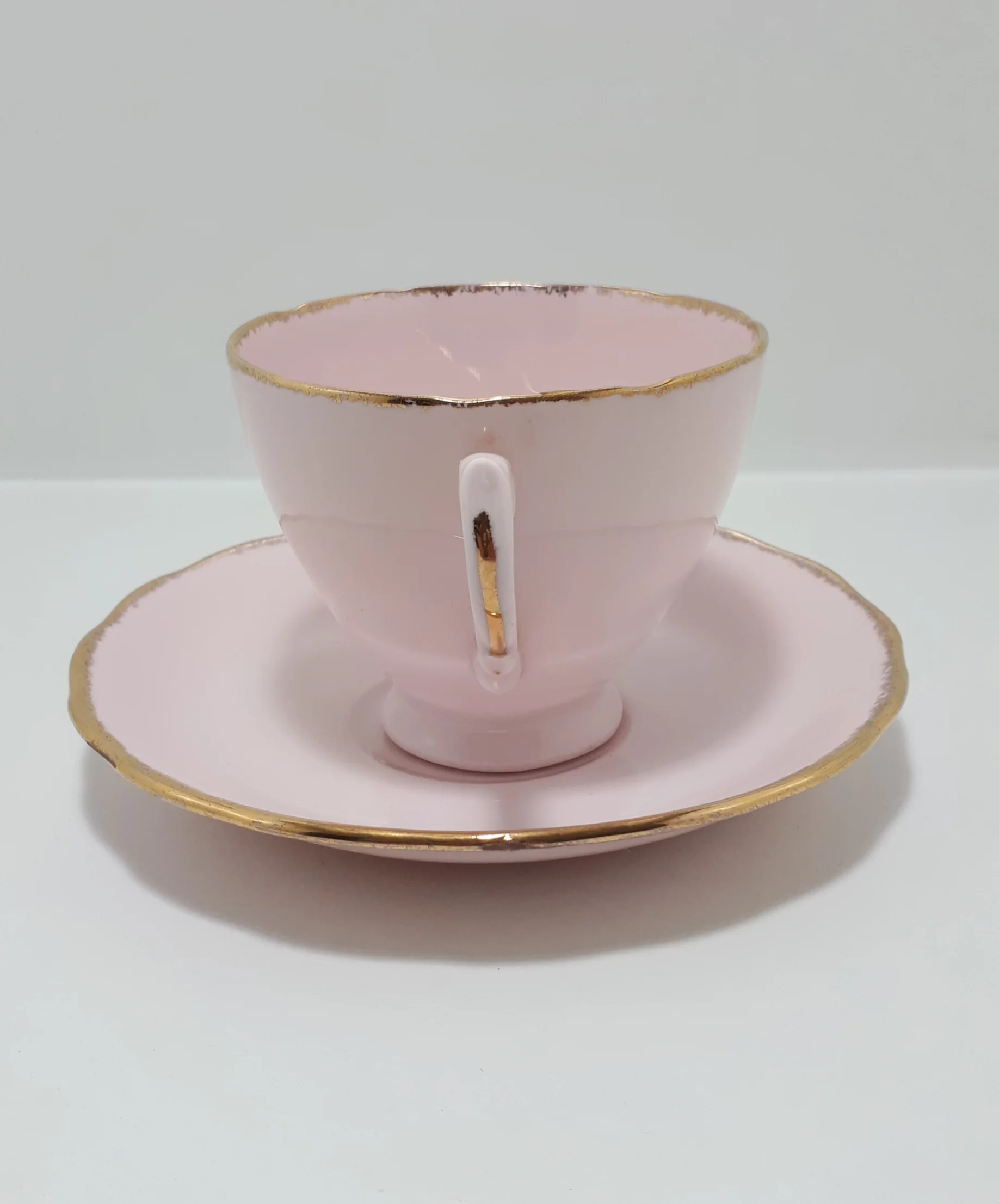 Vintage 1940’s-1960’s Royal Vale China Pink & Gold Fine Porcelain Tea Duo - Image 3