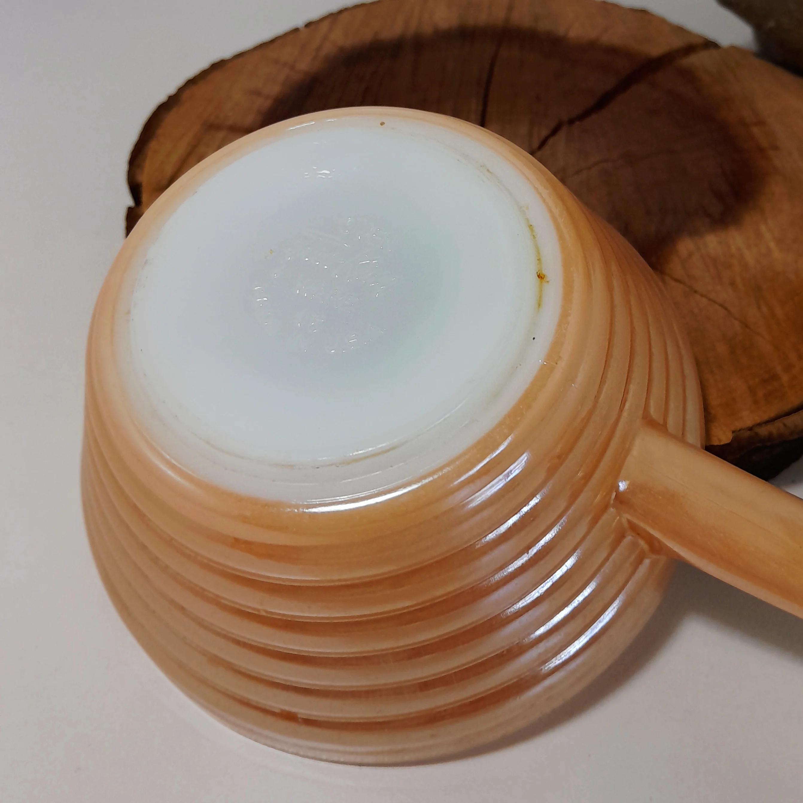 Vintage Fire King Peach Lustre Handled Bowl - Image 5