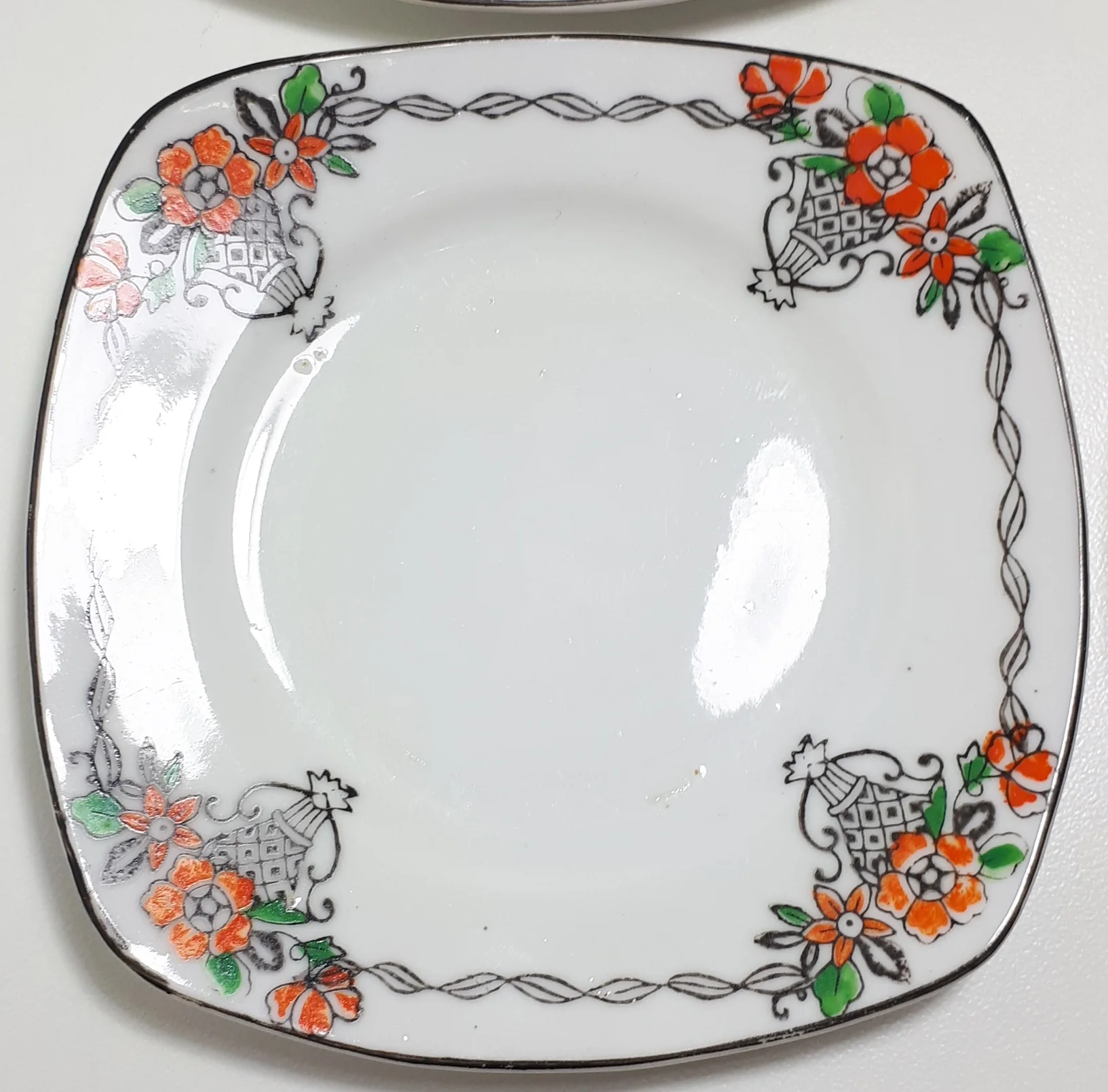 Vintage Set Of Fine Porcelain Sandwich Tray and 6 Matching Small Plates - Image 5